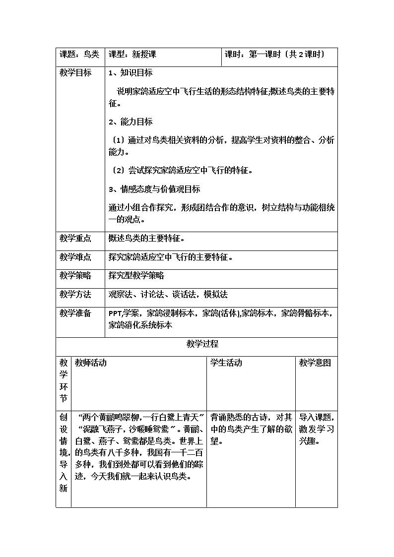 苏科版生物七年级下册 5.12.1 鸟类 学案  (一)01