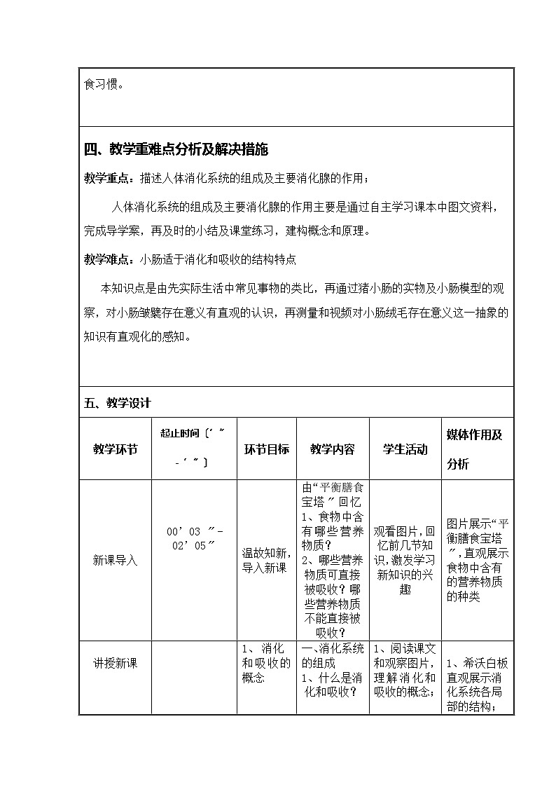 苏科版生物七年级上册 3.5.4  人体对食物的消化和吸收 学案02