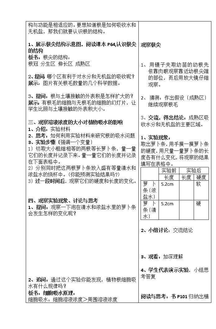 苏科版生物七年级上册 3.4.2 绿色植物的生长需要水分和无机盐 学案02