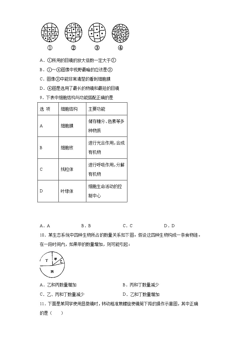 山东省青岛市城阳区2020-2021学年七年级上学期期中生物试题（word版 含答案）02