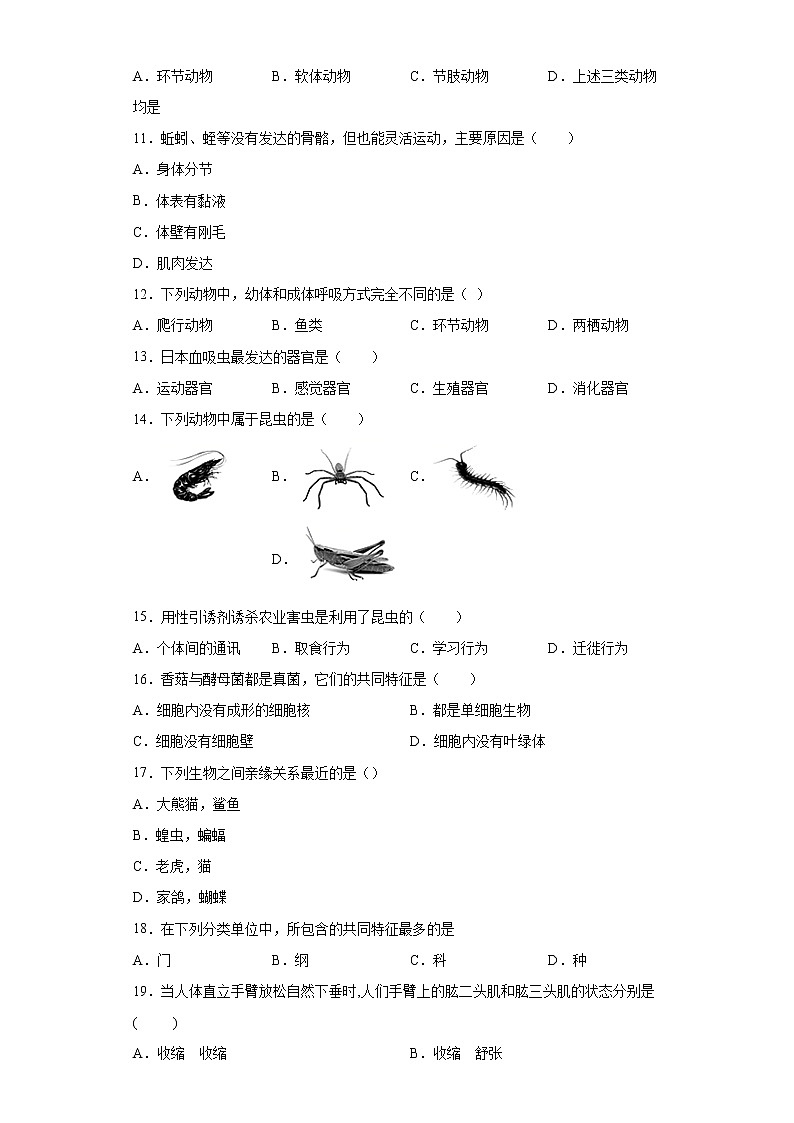 湖南省怀化市会同县2020-2021学年八年级上学期期末生物试题（word版 含答案）第2页