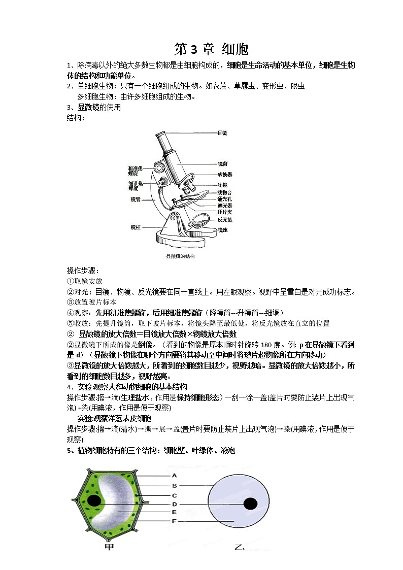 第3章 细胞 知识清单第1页