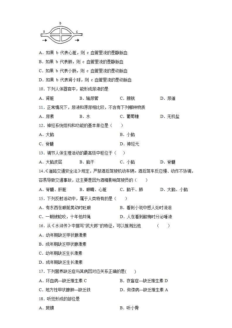 吉林省吉林市舒兰市2020-2021学年七年级下学期期末生物试题(word版含答案)第2页
