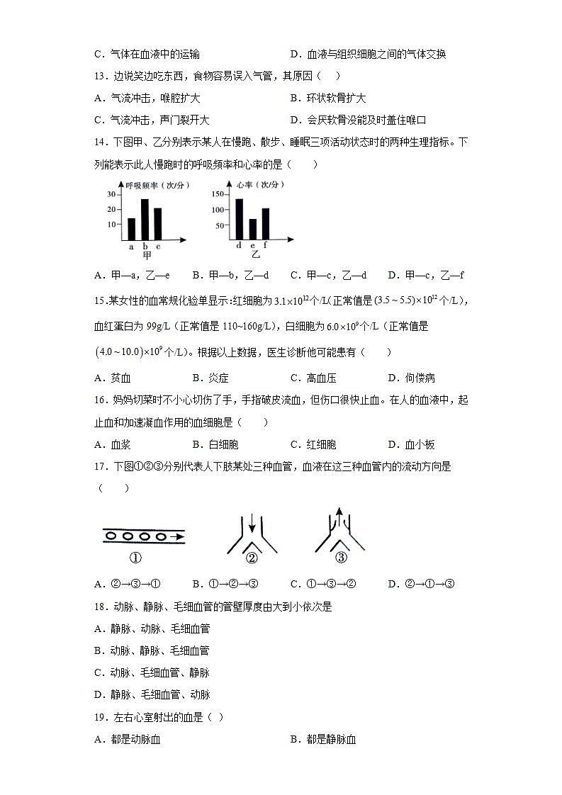 陕西省咸阳市秦都区2020-2021学年七年级下学期期末生物试题(word版含答案)第3页