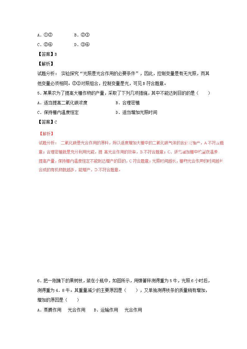 2021-2022人教版七年级生物上册 专题3.4绿色植物是生物圈中有机物的制造者（练）（含解析）02