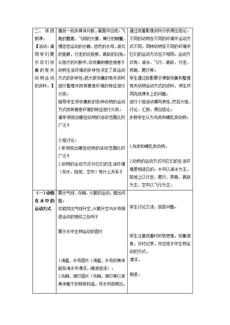 北师大版八年级上册 15.1 动物运动的方式 教案02