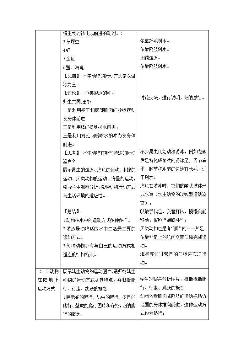 北师大版八年级上册 15.1 动物运动的方式 教案03