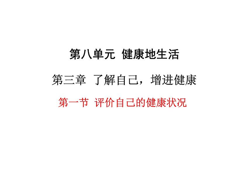 （新人教版）八年级下册第八单元第三章第一节评价自己的健康状况课件（生物）01