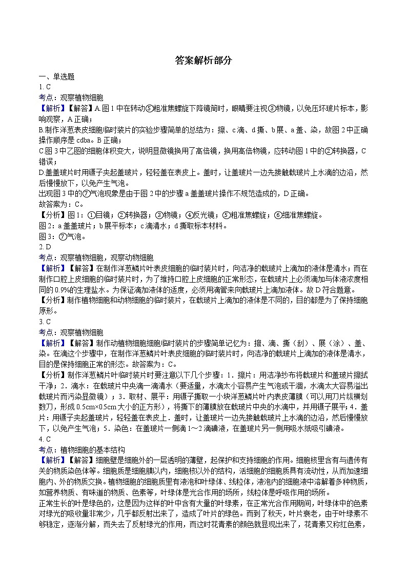 2.3.1细胞的基本结构及功能（二）同步训练(含解析)第3页