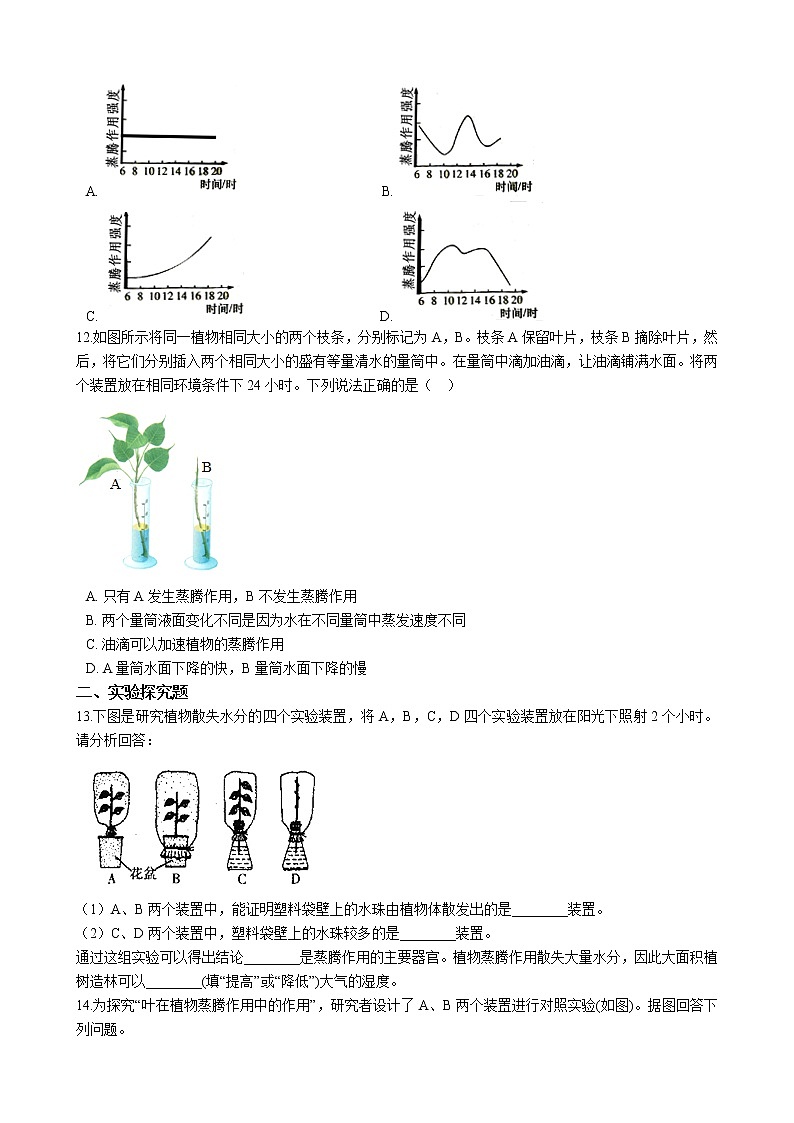 北师大生物七年级上册3.5.4 蒸腾作用 同步训练（含解析）02