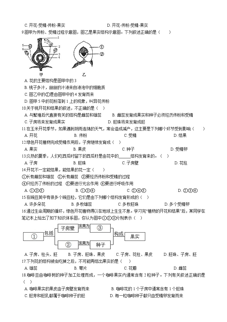 北师大生物七年级上册3.6.3生殖器官的生长 同步训练（含解析）第2页