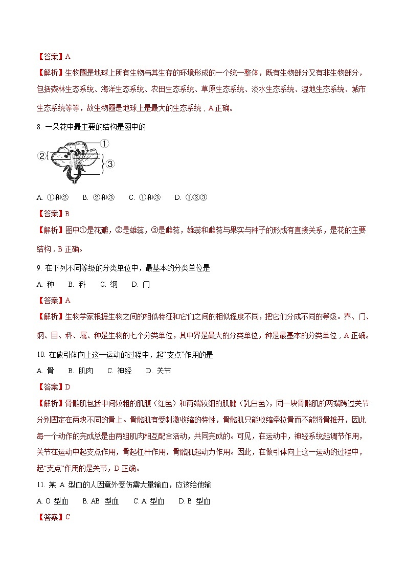 海南省2018年中考生物试题（解析版）03