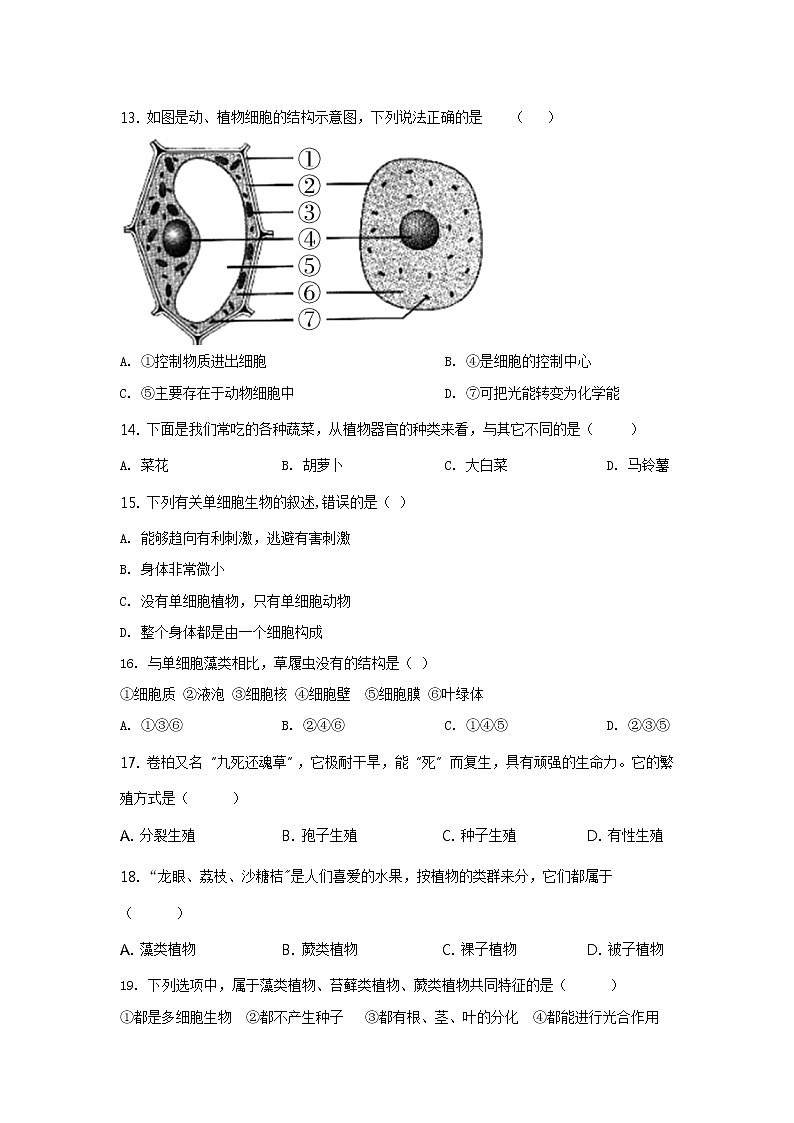北京市昌平区新学道临川学校2020-2021学年七年级12月月考生物试题第3页