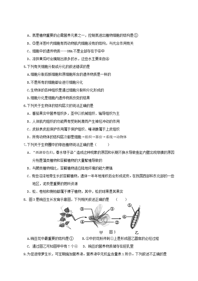 内蒙古包头市青山区2020-2021学年七年级上学期期末考试生物试题第2页