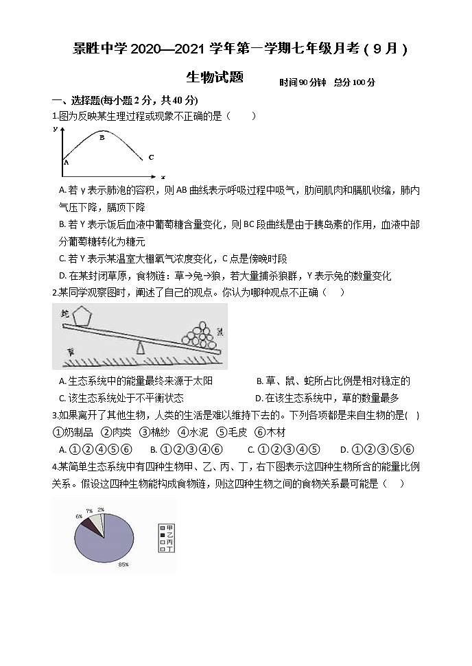 山西省运城市景胜中学2020-2021学年七年级上学期第一次月考生物试题第1页