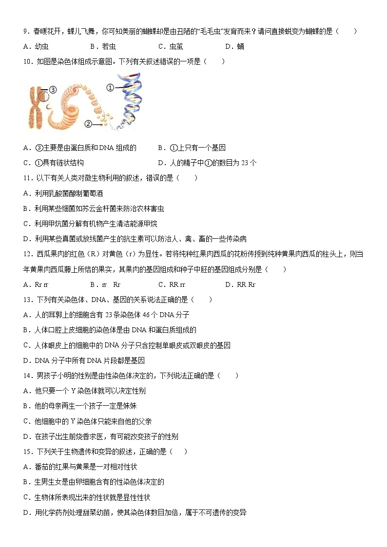 2019-2020学年八年级上学期湖北省安陆市期末质量检测生物试题（解析卷）第2页