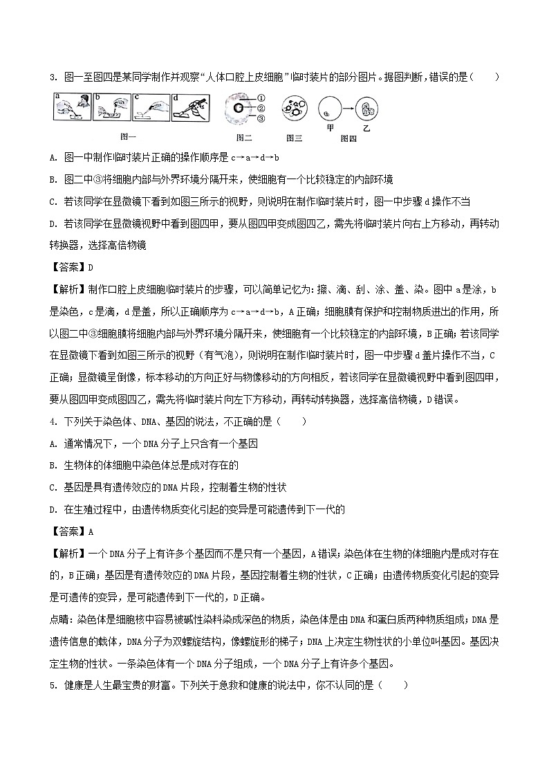 2018年四川省达州市中考生物真题试题（含解析）02