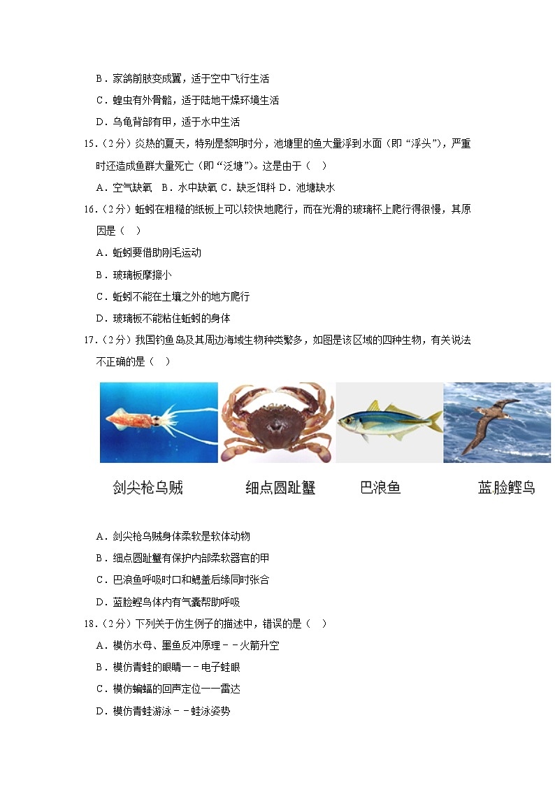 2018-2019学年江西省萍乡市安源区茶亭学校八年级（上）期中生物试卷  解析版03
