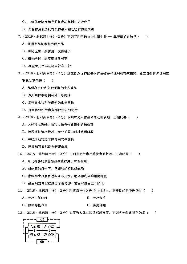 2019年广西北部湾经济区中考生物试卷（Word版，含解析）02