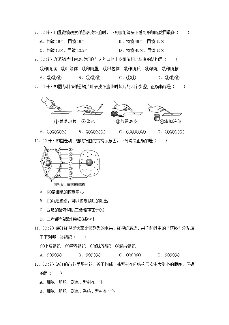 2018-2019学年广东省湛江市廉江实验学校重点班、优秀班七年级（上）月考生物试卷（12月份）02