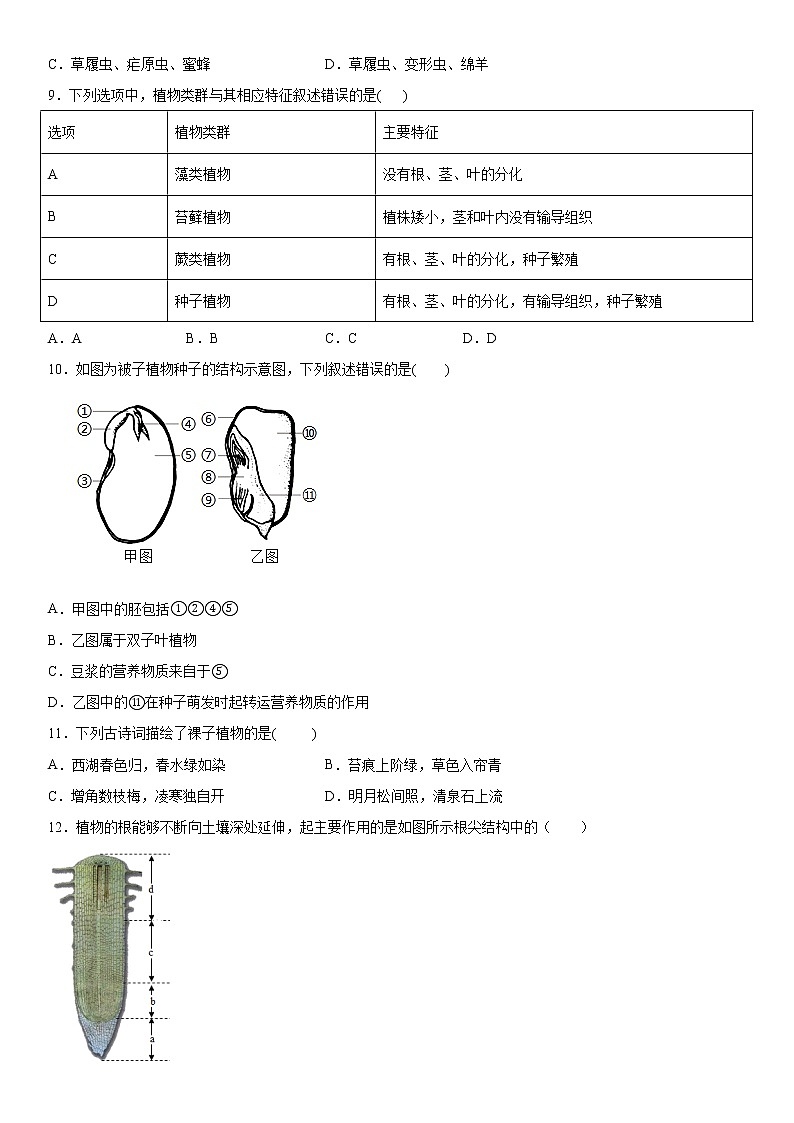 2019-2020学年七年级上学期湖北省孝感市云梦县期末生物试题（原卷+解析卷）03