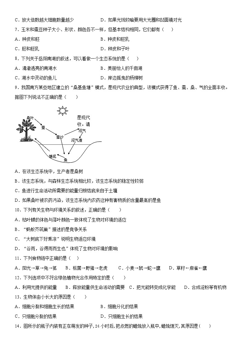 2019--2020年七年级上学期江西省上饶市鄱阳县第二中学12月月考生物试题（原卷+解析卷）02