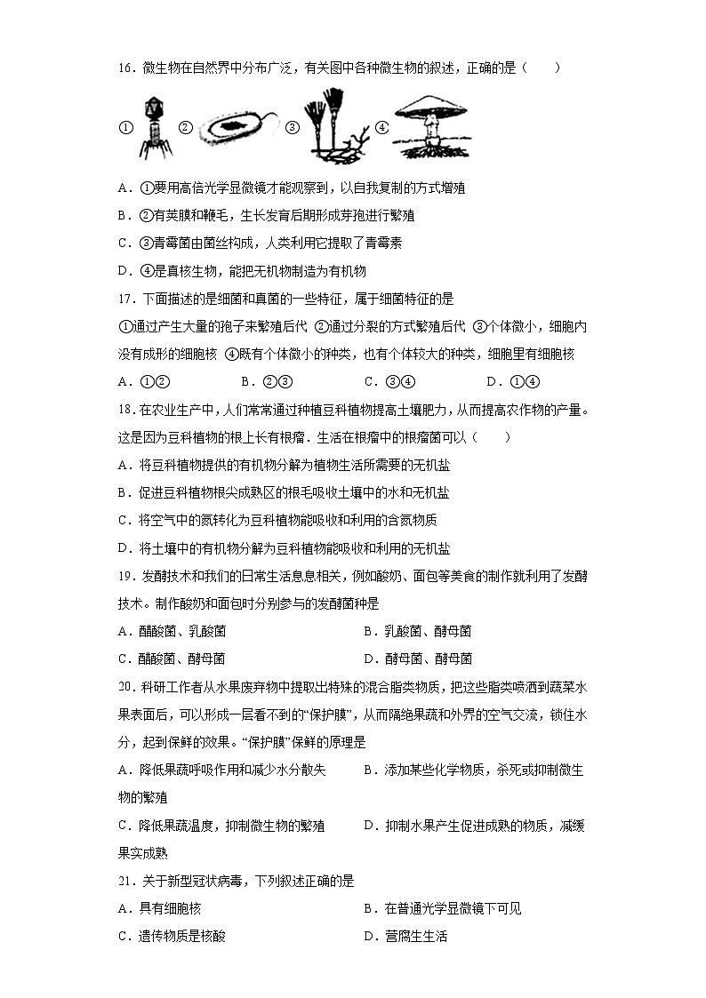 山东省临沂市费县2021-2022学年八年级上学期期中生物试题（word版 含答案）03