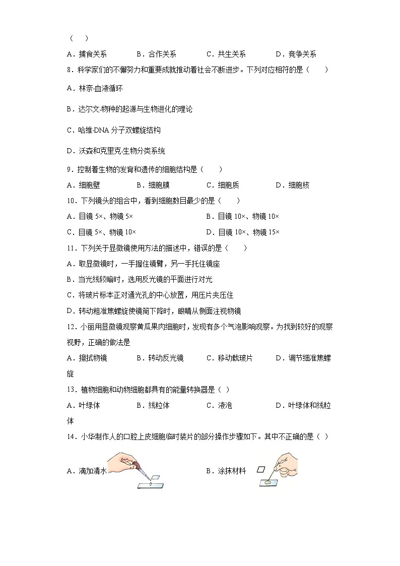 河南省开封市2021-2022学年七年级上学期期中生物试题（word版 含答案）02