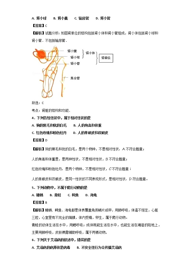 2018年甘肃省白银市中考生物试卷-解析版02