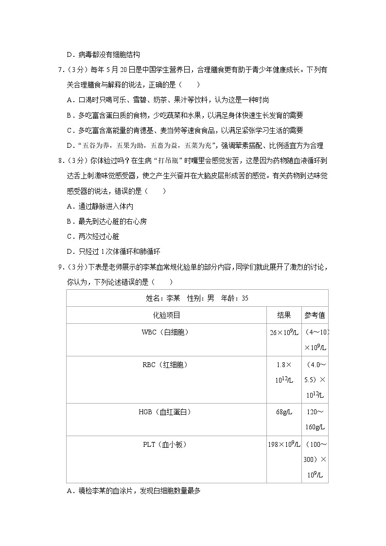 2019年山东省枣庄市中考生物试卷+答案02