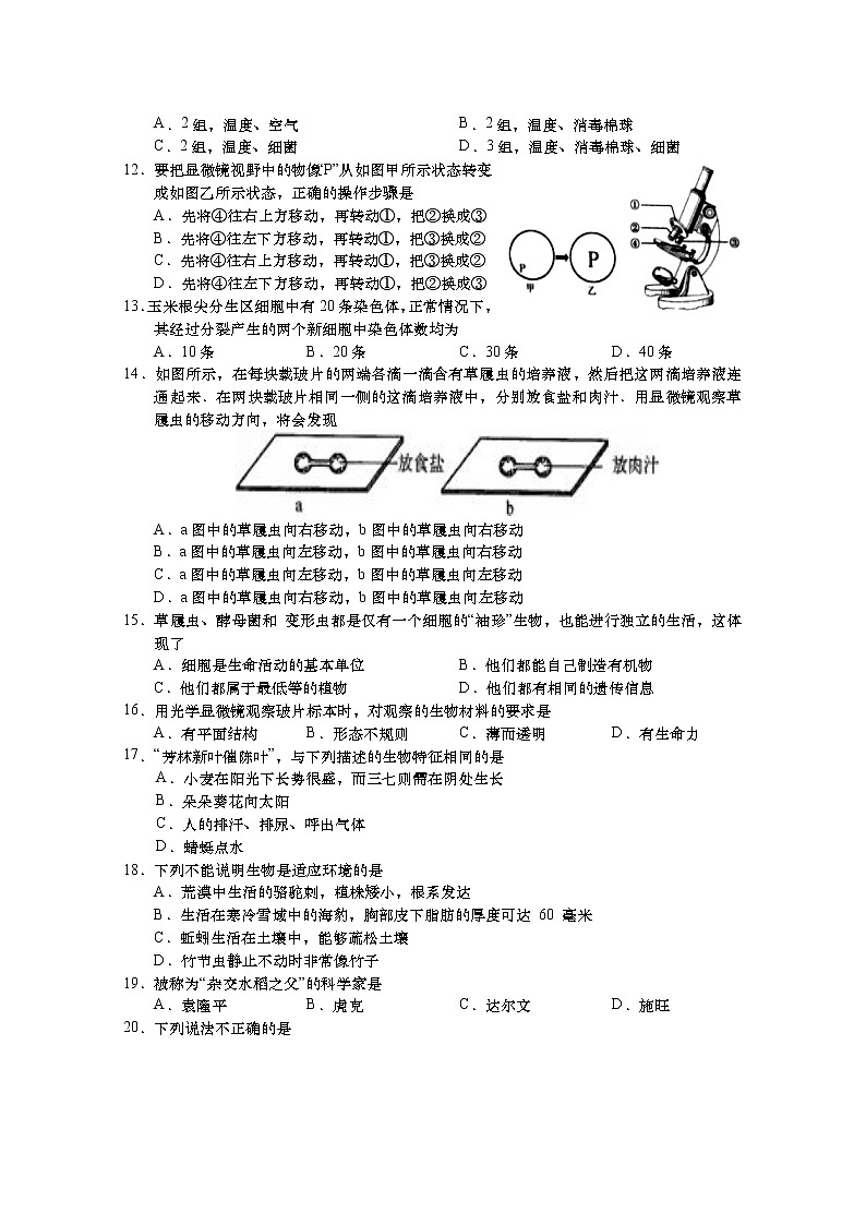 江苏省盐城市阜宁县2021-2022学年七年级上学期期中学情调研生物试卷（word版 含答案）02