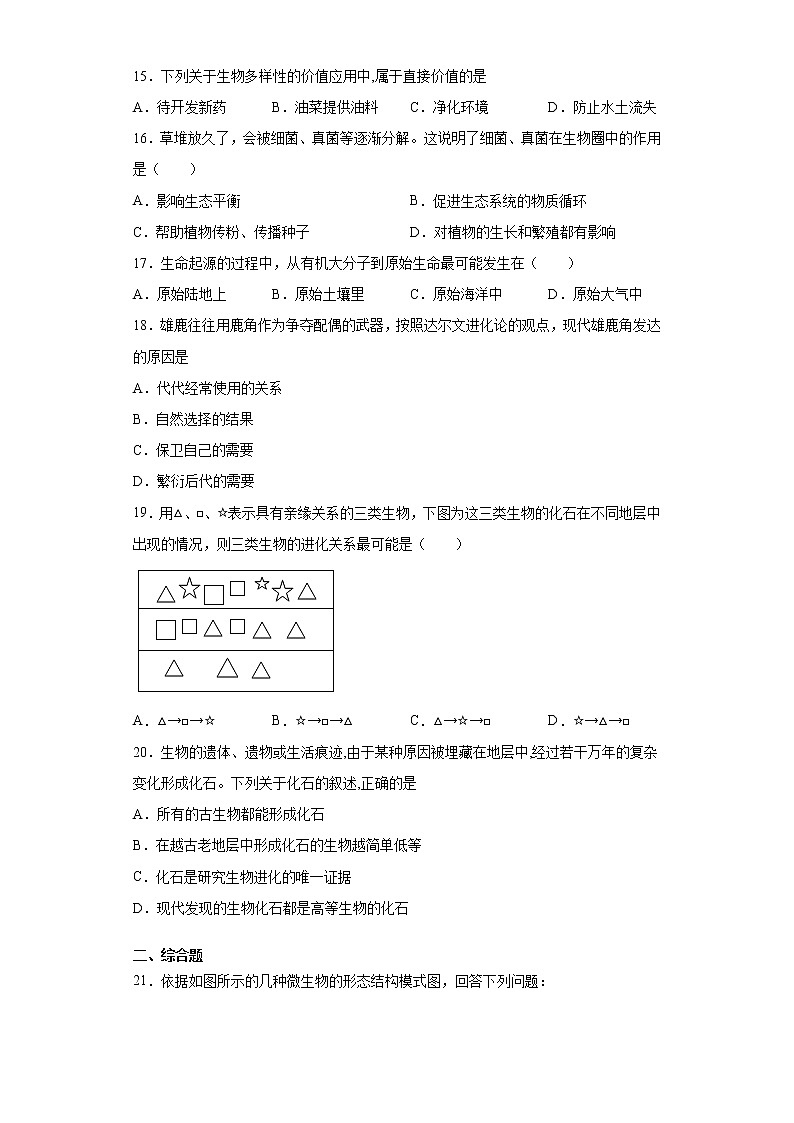 江苏省东台市2021-2022学年八年级上学期期中生物试题（word版 含答案）第3页