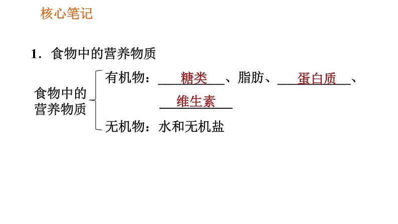 人教版七年级下册生物 第2章 4.2.1 食物中的营养物质 习题课件第2页