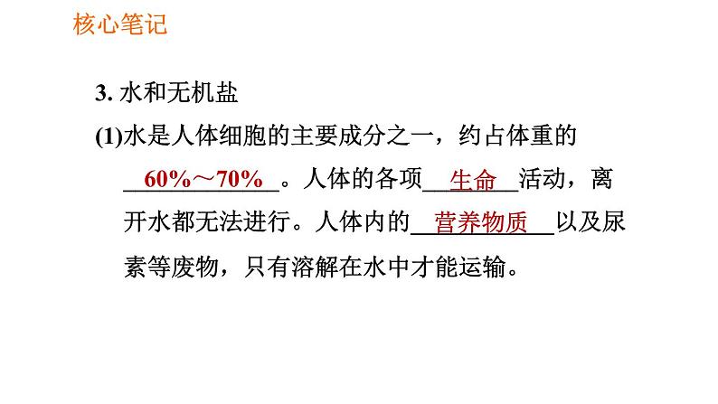 人教版七年级下册生物 第2章 4.2.1 食物中的营养物质 习题课件第5页