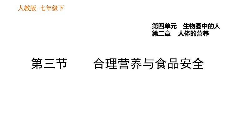 人教版七年级下册生物 第2章 4.2.3 合理营养与食品安全 习题课件第1页