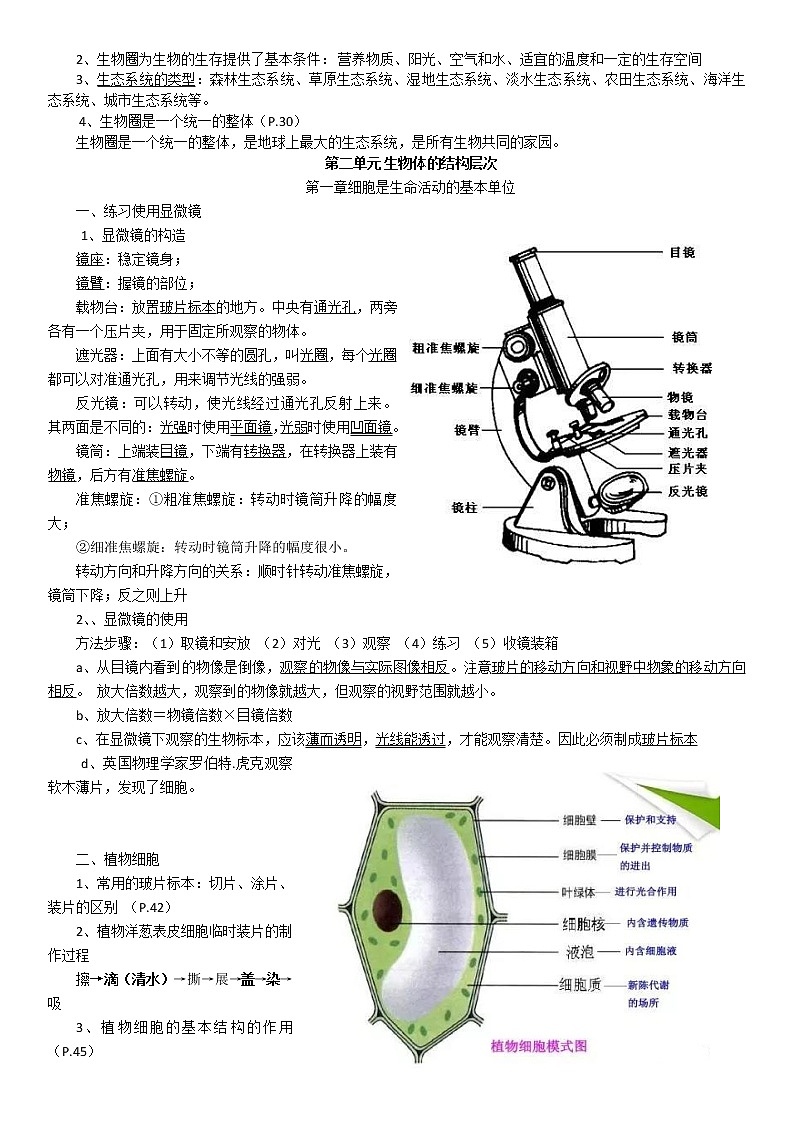 人教版七年级生物上册知识点总结02