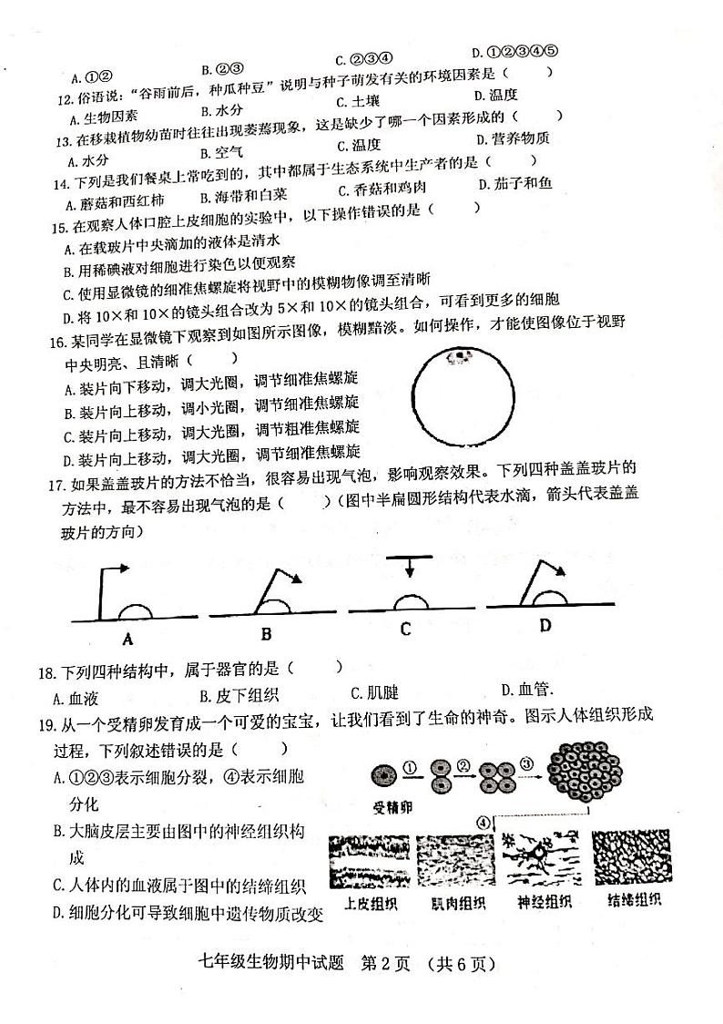 2021-2022学年七年级上学期期中质量检测生物试题第2页