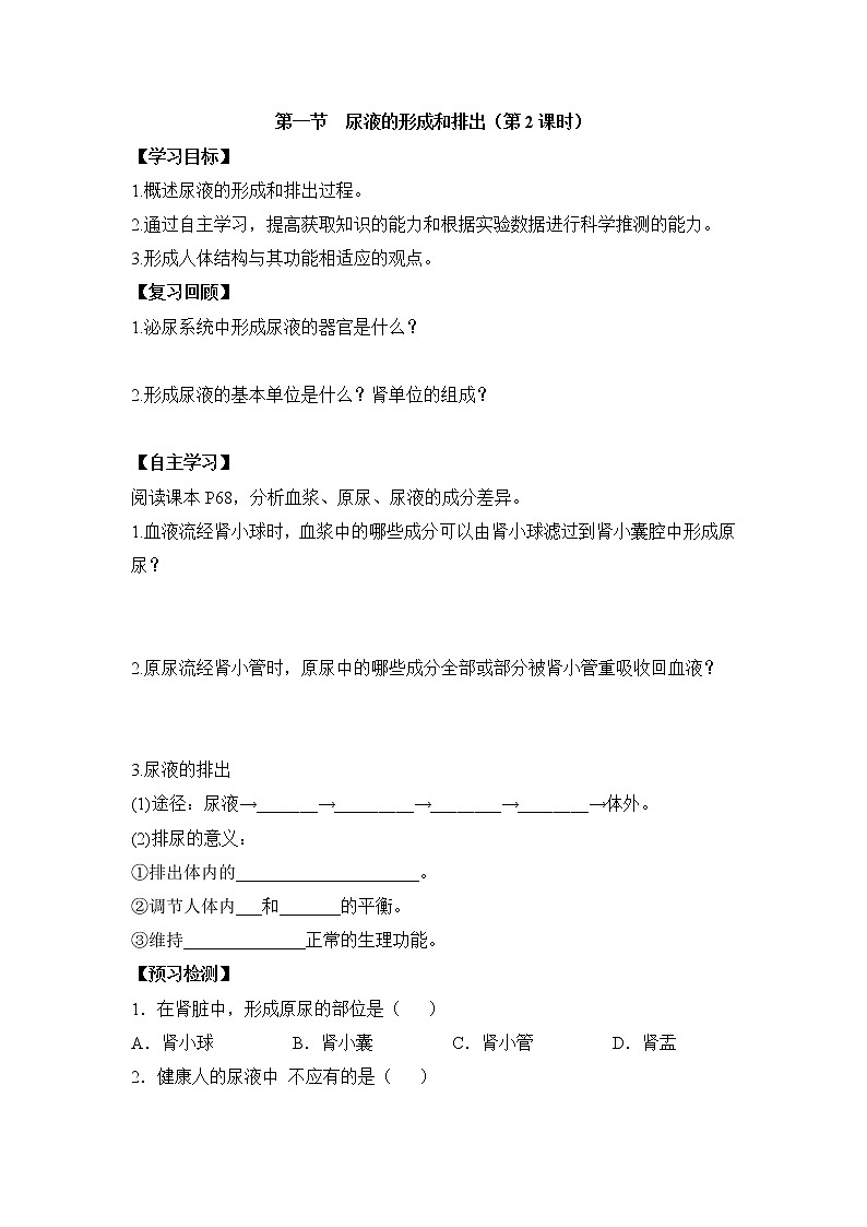 《尿液的形成和排出》第2课时导学案01