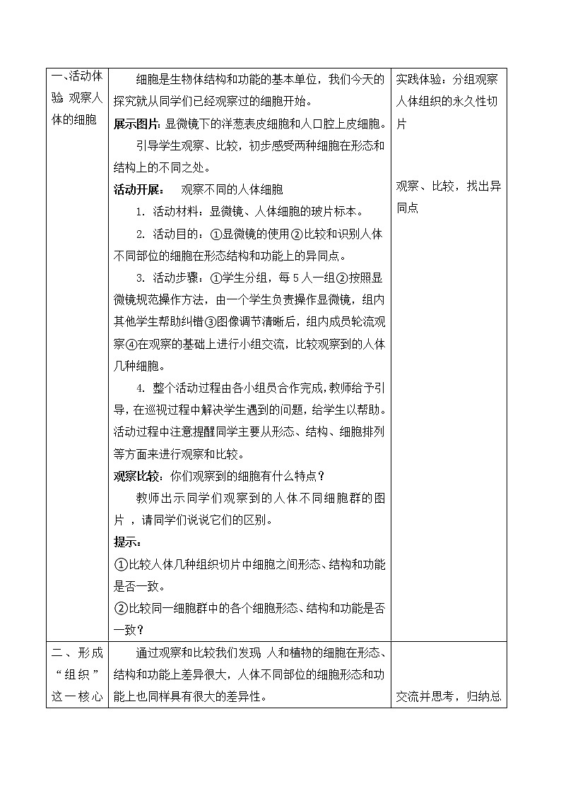 北师大版生物七年级上册 4.1   细胞分化形成组织(7)（教案）02