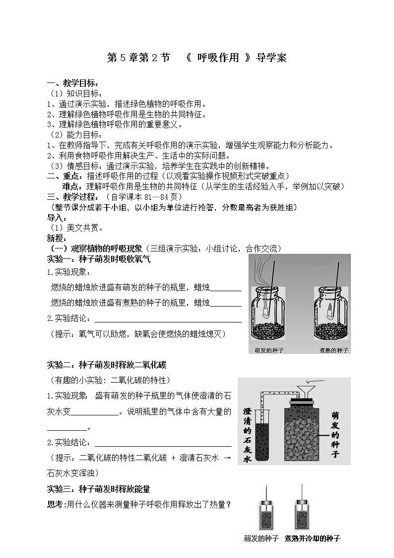 北师大版生物七年级上册 5.2 呼吸作用 (2)（教案）01