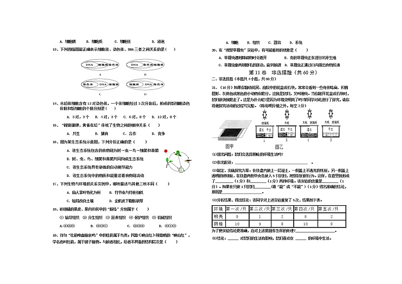 山西省晋中市祁县、灵石县2021-2022学年七年级上学期期中考试生物试题（word版 含答案）02