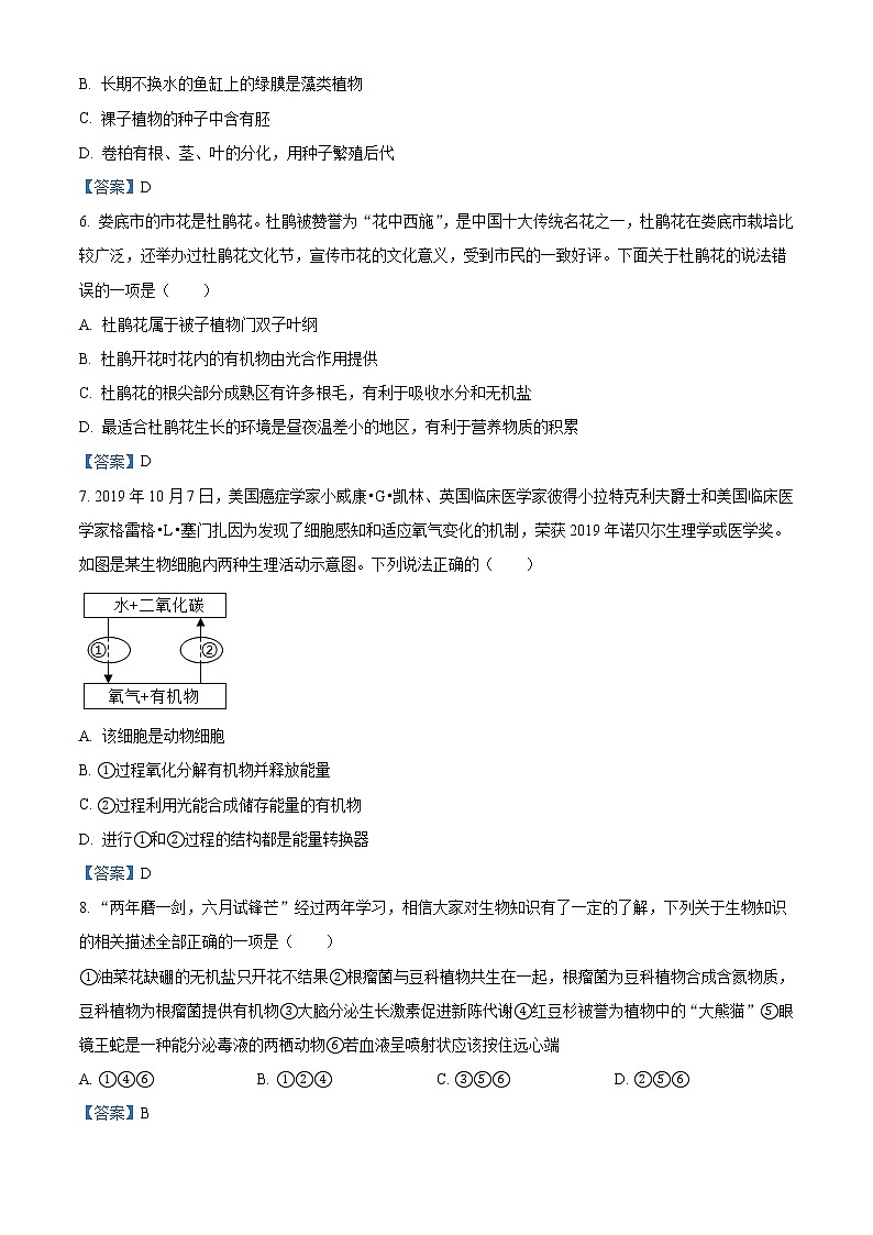 2021年湖南省岳阳市初中毕业学业联考（一模）生物试题02