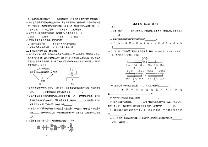 内蒙古呼和浩特市2021-2022学年七年级上学期综合素质评价数据采集单生物试题（word版 含答案）02