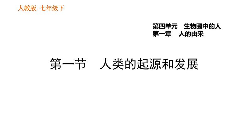 人教版七年级下册生物 第1章 4.1.1 人类的起源和发展 习题课件第1页