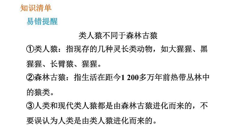 人教版七年级下册生物 第1章 4.1.1 人类的起源和发展 习题课件第6页