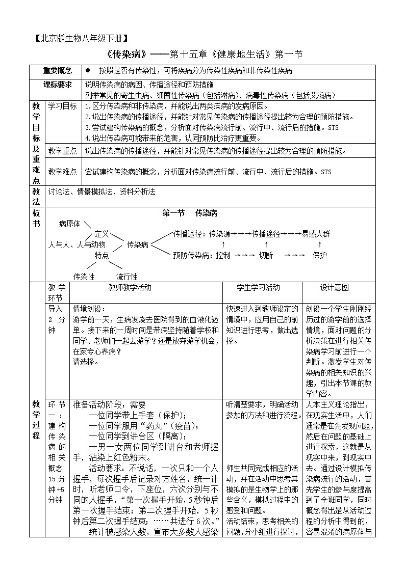 第十五章第一节传染病  教案第1页