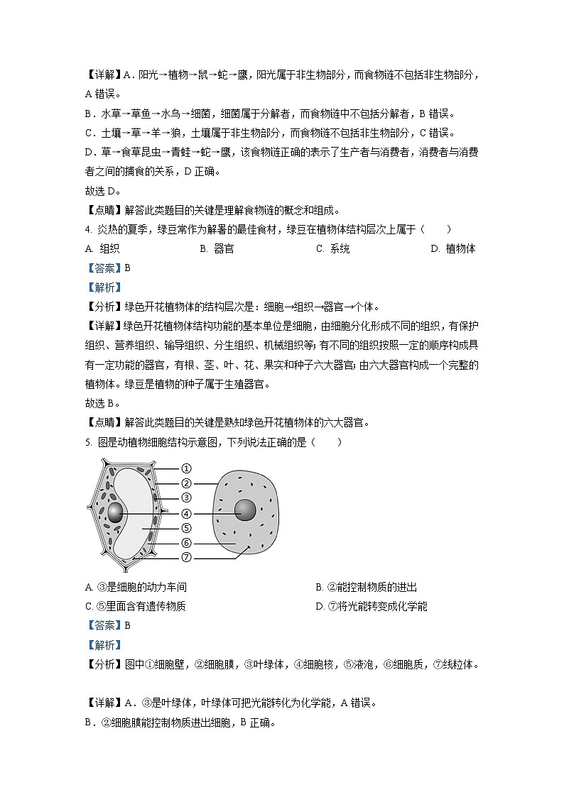 2021年黑龙江省龙东地区中考生物试题（原卷+解析）02