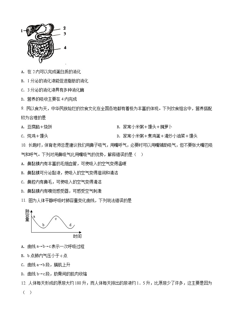 2021年山东省聊城市中考生物试题（原卷版）第3页