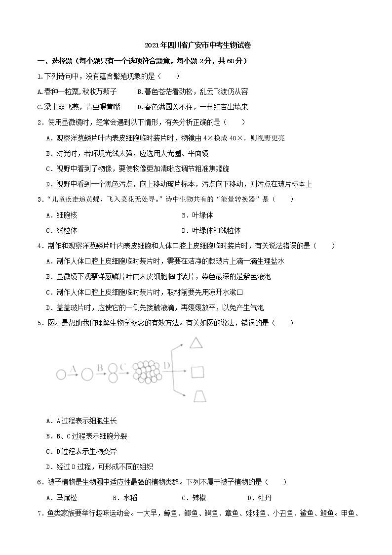 2021年四川省广安市中考生物真题（含解析）第1页