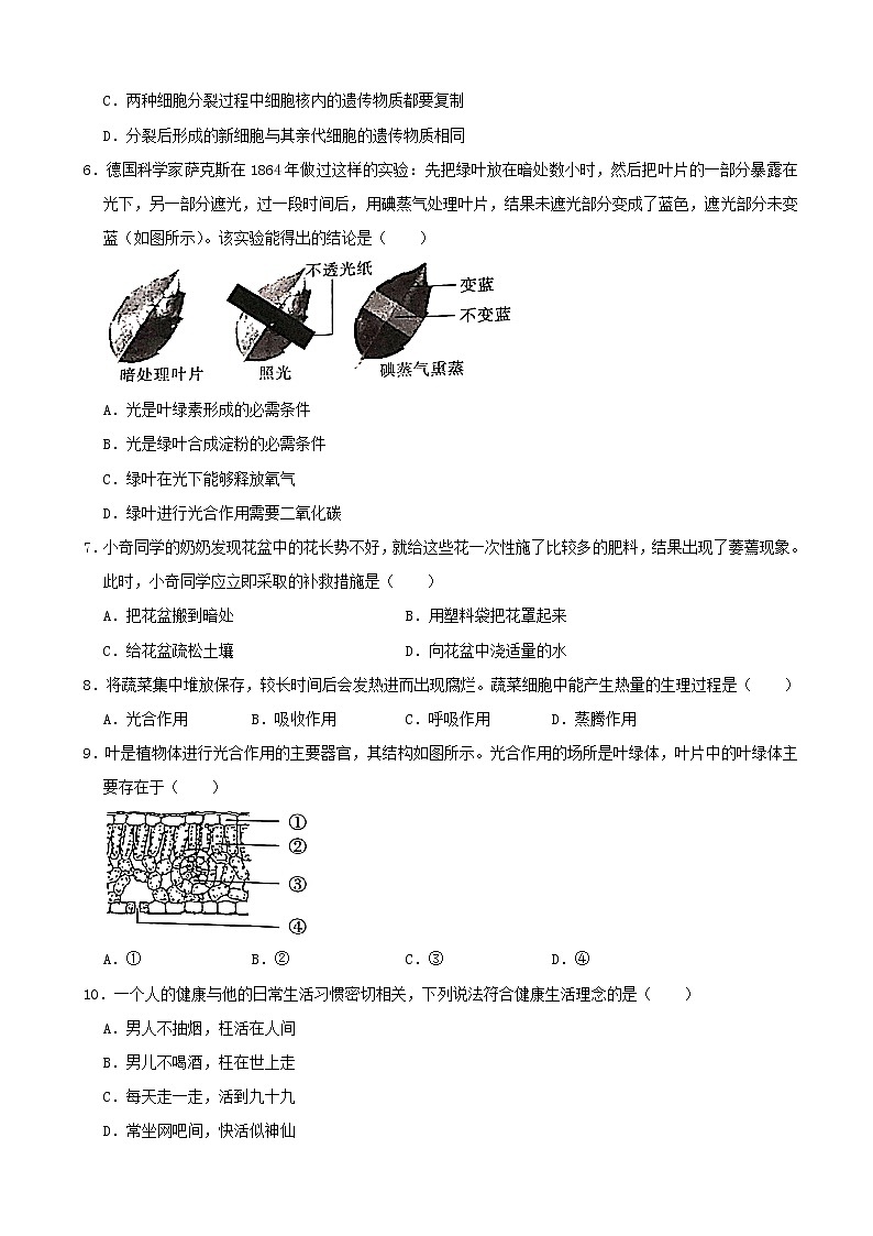 2021年四川省成都市中考生物真题（解析版）02